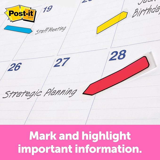 Post-it Flags Arrow 1/2" Page Flags, Eight Assorted Colors, 250/Pack (684VAD2) (3 Pack)