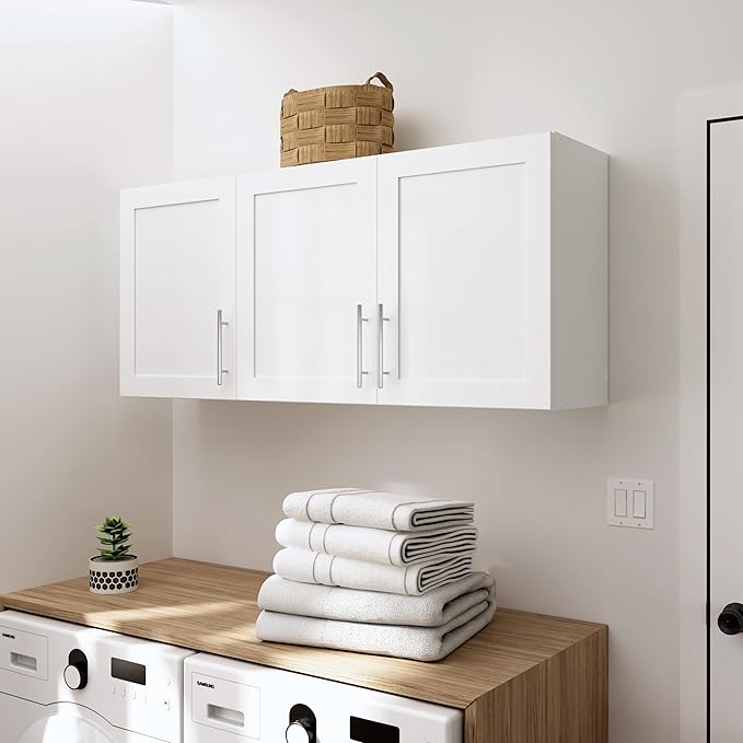Prepac Elite 54" W Wall Cabinet with Panel Doors, White Storage Cabinet, Bathroom Cabinet, Pantry with 1 Adjustable Shelf 12.75" D x 54" W x 24" H, WSUR-1004-1