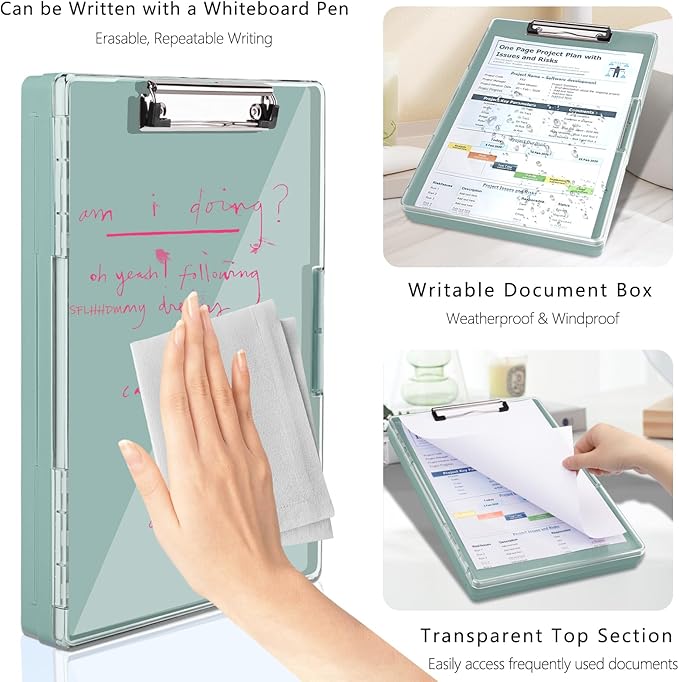 SFLHHDM Clipboard with Storage,Heavy Duty Clip Boards 8.5x11 with 2 Storage Case,Clear Visible Panel Storage Clipboards,Side Opening Nursing Clipboard Folder for Office Supplies-Dark Green