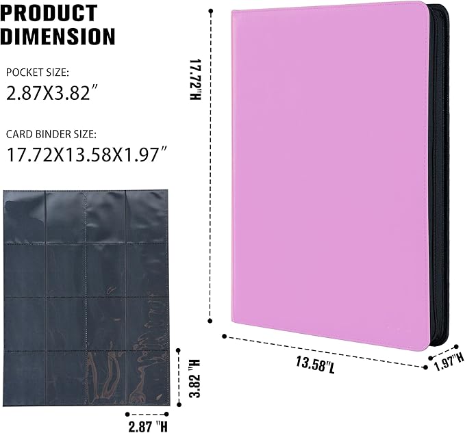 Card Binder 16 Pocket,Trading Card Binder Holds up to 1408 Cards with 44 Sleeves,Zipper Card Holder Album Compatible with TCG Card/Game Cards/Sports Card-Purple