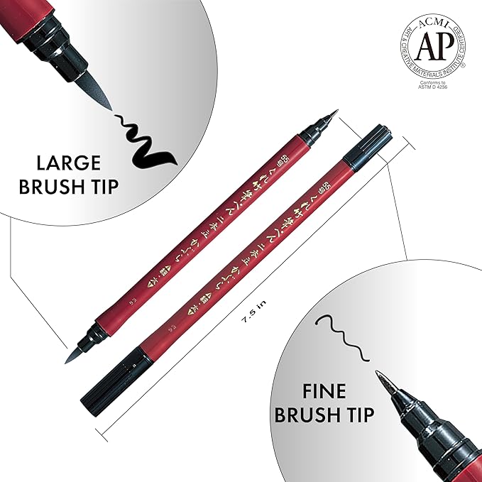Kuretake Fude Brush Pen NIHON-DATE KABURA (No.55), hard and soft dual tip marker, for Calligraphy, Manga, Drawing, Professional, Artist, Made in Japan
