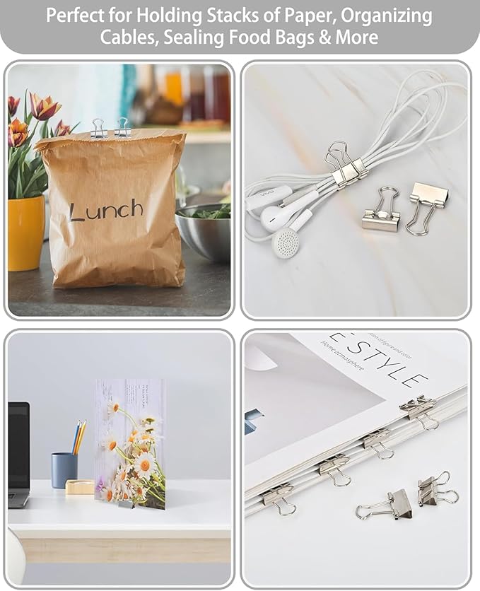 CUARUSUIKA Binder Clips Set,40Pack, 1 in Small Clip, Paper Clips for Office, Home, School, Crafts, Business(Silver)