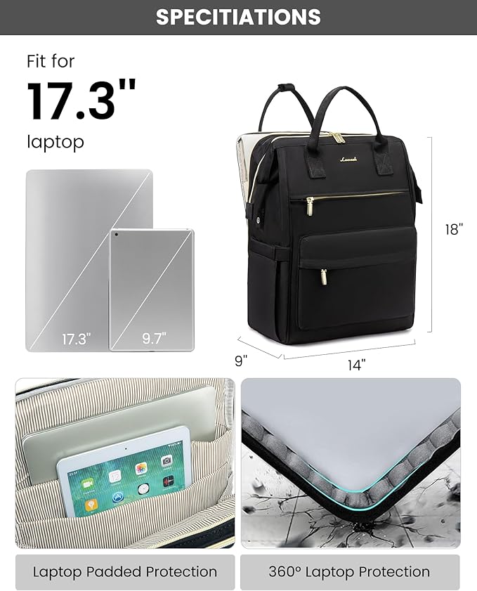 LOVEVOOK Laptop Backpack for Women, 17 Inch Work Teacher Nurse Bag with Laptop Compartment, Large Capacity Business Computer Backpack Purse with USB Port, Stylish Casual Daypack for Travel