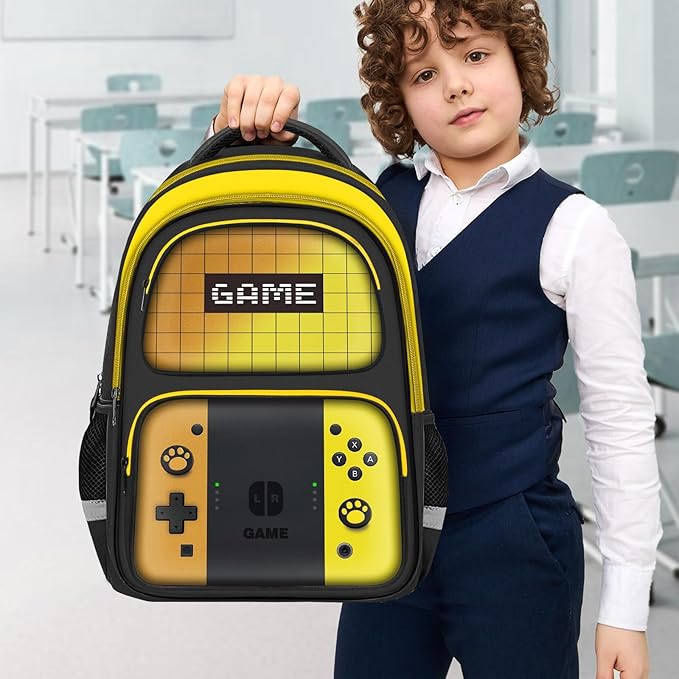 Kids Backpack For Boys，Gamer Boys Backpack For Children Teens Elementary Middle School, 17″ Students Bookbag