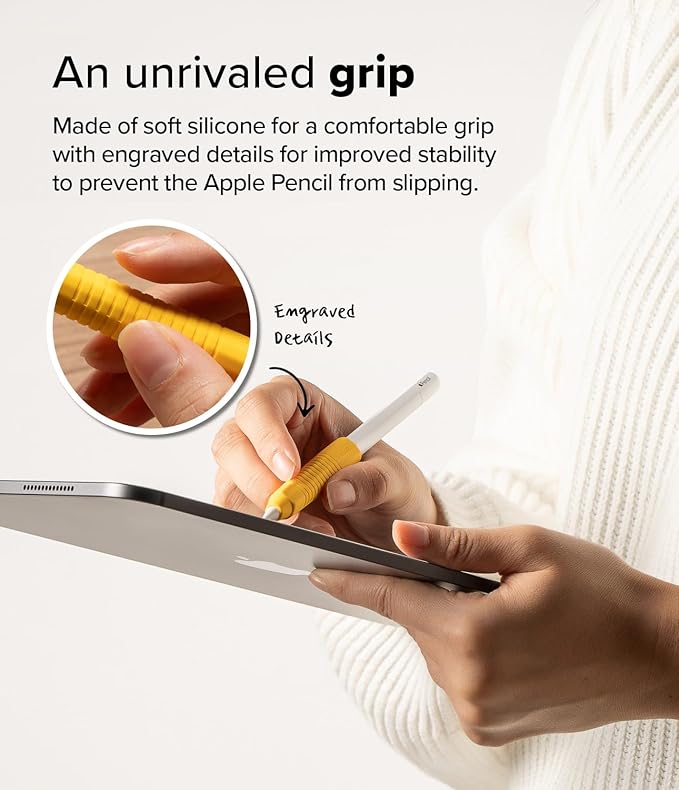 Ringke Silicone Drafting Grip Holder Compatible with Apple Pencil 2nd Generation, Apple Pencil USB-C and Apple Pencil Pro Case, Perfect Grip Silicone Protective Cover Sleeve Accessories - Yellow