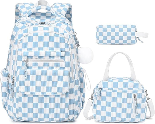 Bevalsa Backpack for Gilrs, 3PCS Corduroy Kids Backpack Set with Lunch Box & Pencil Pouch, Bookbag Daypack Laptop Bag for Women Teens Elementary Middle High School