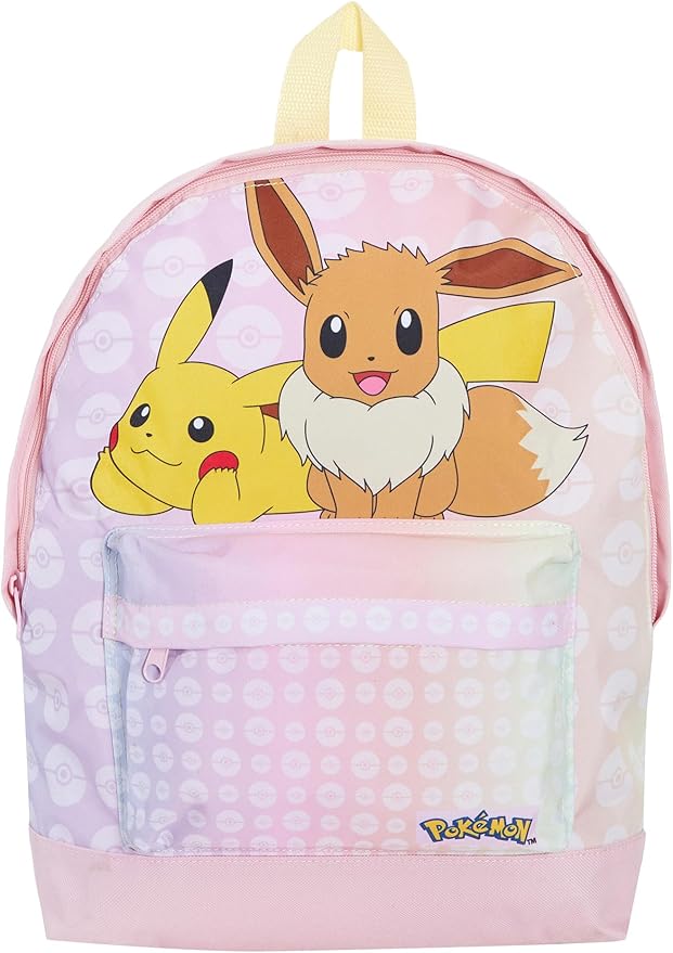 Girls Pokemon Backpack + Lunch Bag + Pencil Case 3 Piece Pikachu & Eevee College School Bag Set, Pink, Backpack