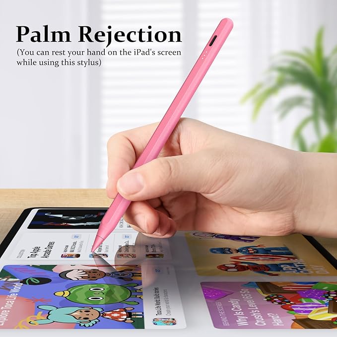 Stylus Pen for iPad W/Palm Rejection Tilt Sensitivity,13 Mins Fully Charged,MEKO Active Touch Screen Apple Pencil Compatible W/iPad 6/7/8/9/10,Pro12.9&11",Air3/4/5,mini5/6-Pink