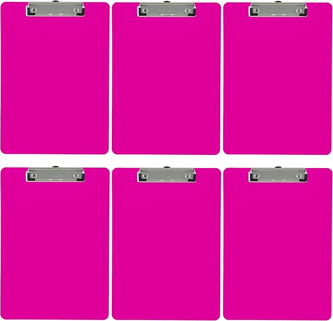 Trade Quest Plastic Clipboard Opaque Color Letter Size Low Profile Clip (Pack of 6) (Pink)