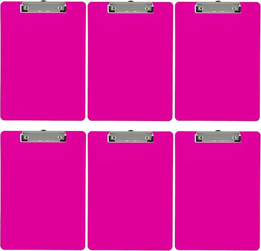 Trade Quest Plastic Clipboard Opaque Color Letter Size Low Profile Clip (Pack of 6) (Pink)
