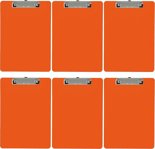 Trade Quest Plastic Clipboard Opaque Color Letter Size Low Profile Clip (Pack of 6) (Orange)
