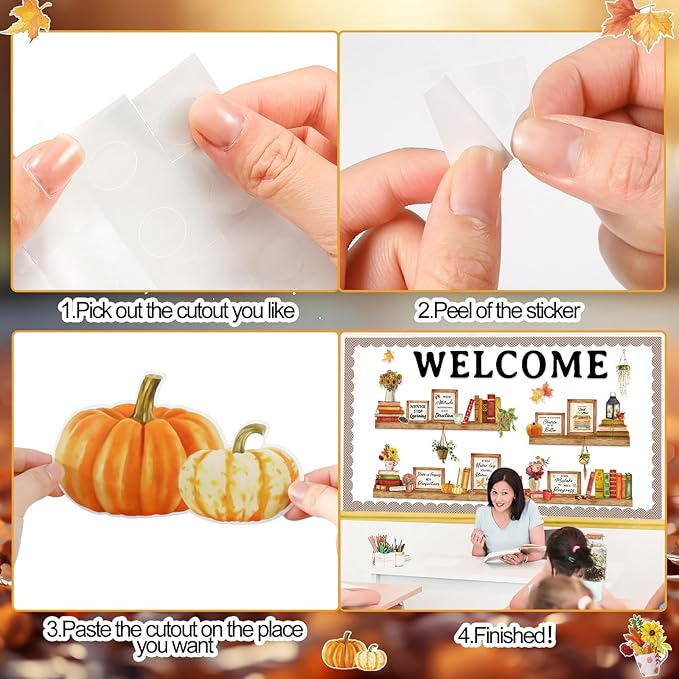 Qilery Bookshelf Bulletin Board Set Welcome Fall Motivational Classroom Decor Reading Library Bulletin Board Set Inspirational Cutout for Back to School Classroom Decoration