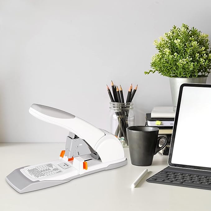 Amazon Basics Heavy Duty Stapler, 130 Sheets High Capacity, Large Office Stapler with 1000 Staples, White