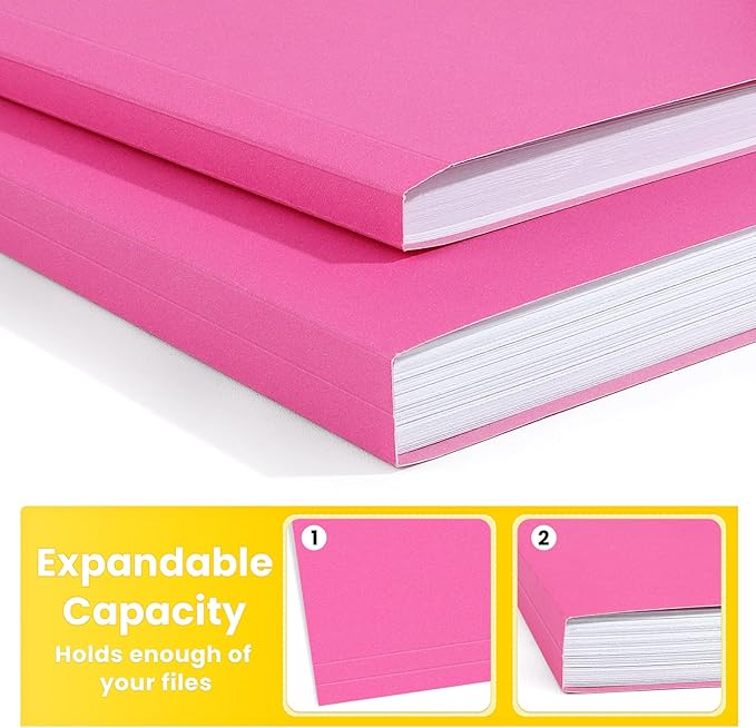 SUNEE File Folders, 100 Pack Manilla Folders 8.5 x 11, Colored File Folders Home Office School Supplies for Documents Files Paper, Neon Pink