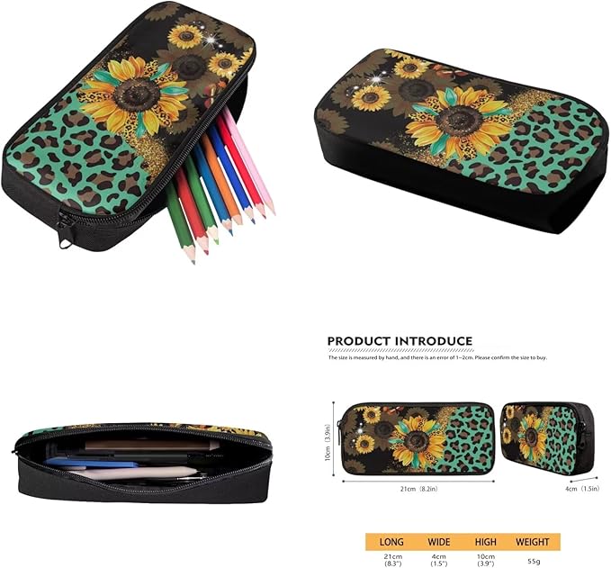 CLOHOMIN Sunflowers Backpack with Lunch Bag Leopard Print Children Book Bag Set of 3 Girls Boys Pencil Case Leakproof Lunch Box for Kids Elementary School Bags and Cooler Bags