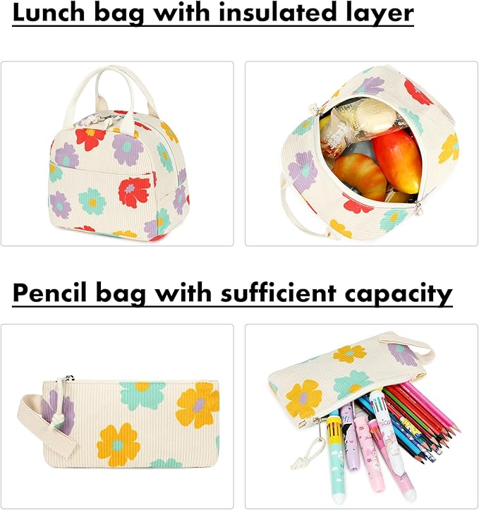 Bluboon School Backpack Set Girls Womens Laptop Bookbag Casual Daypack Fits 15 inch Laptop with Lunch Tote Bag and Pencil Bag