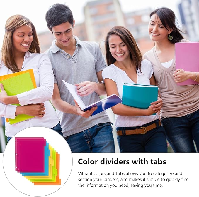 HABGP 3 Ring Binder Dividers with Tabs, 15PCS/3 Set Plastic Dividers for 3 Ring Binder, 5 Tab 3 Hole Punch Dividers Color Pages,Tabbed Index Dividers