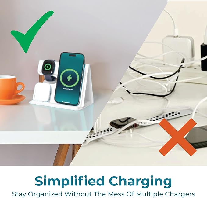 BLACK+DECKER 3 in 1 Charging Station for Apple Multiple Devices, Wireless Foldable Travel Charger for Multiple Devices iPhone 17 16 15 14 13 Pro Max Plus Apple Watch Series/AirPods