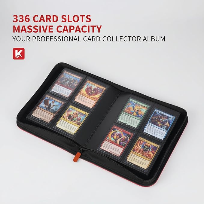 336 Card Binder, 4-Pocket Zipper Binder for Trading Cards, Side Loading Water-Resistant Album for MTG, TCG & Sports Cards (Red)