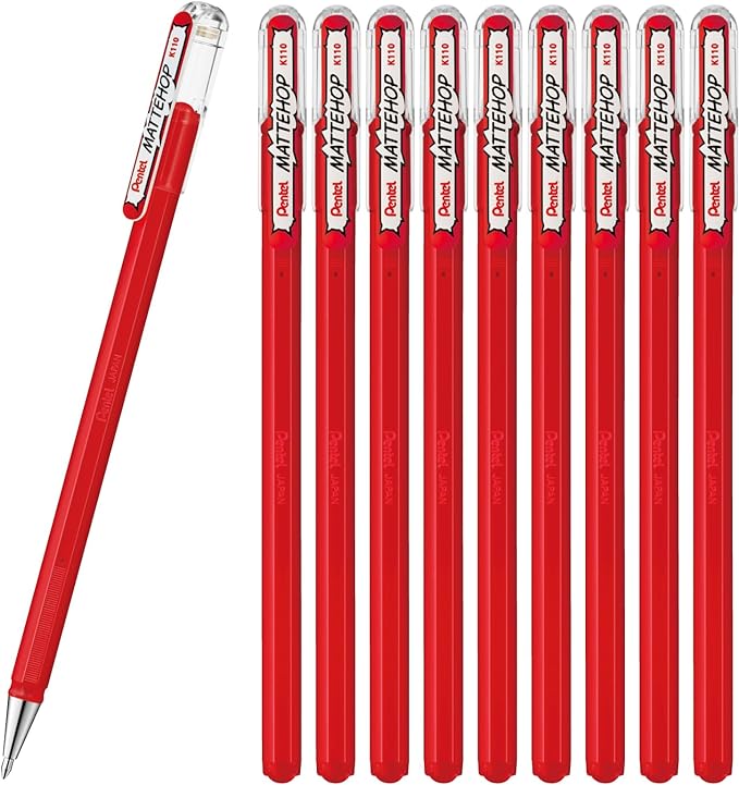 Pentel Matte Hop Red Color Ballpoint Pen, 10 Count K110-VB