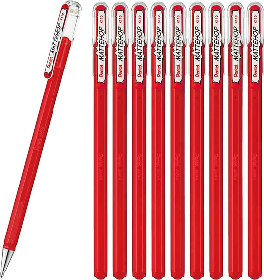 Pentel Matte Hop Red Color Ballpoint Pen, 10 Count K110-VB