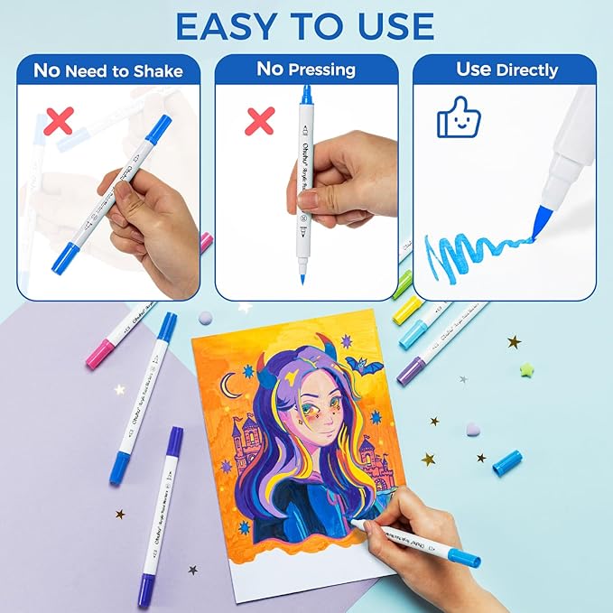 Ohuhu Acrylic Paint Markers Dual Tips: 36 Colors Brush & Dot Paint Pens High Opacity Acrylic Markers Waterproof Lightfast for Christmas Gifts Rock Painting 3D Prints Eggs Wood Glass Ceramic DIY Crafts