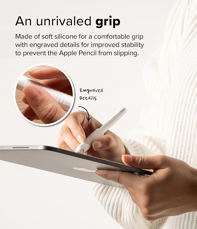 Ringke Silicone Drafting Grip Holder Compatible with Apple Pencil 2nd Generation, Apple Pencil USB-C and Apple Pencil Pro Case, Perfect Grip Silicone Protective Cover Sleeve Accessories - White