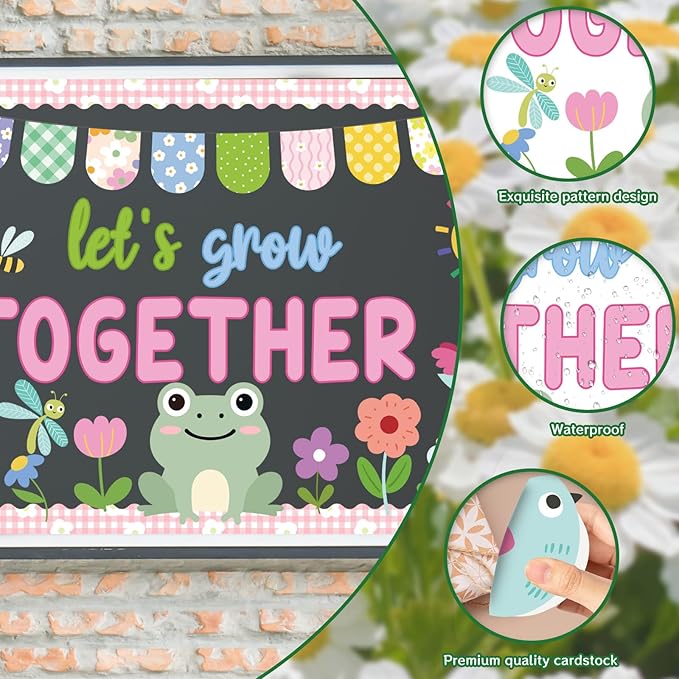 Spring Bulletin Board Decorations - Flower Animals Classroom Decorations Set Sun Let's Grow Together Paper Cutouts Bulletin Board Decor School Office Wall Decor Supplies