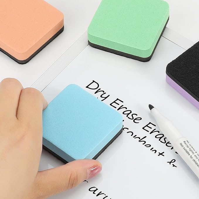 MaxGear 72 Pack Whiteboard Erasers, Magnetic Dry Erase Erasers for Classroom, Mini Whiteboard Cleaning Pads, Chalkboard Wiper Teacher Supplies for School, Office, Home, 6 Macaron Color Set, 2 x 2 Inch