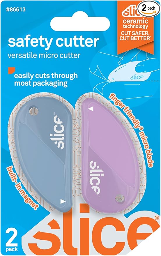 Slice Micro Safety Cutter | Safe Ceramic Box Cutter Lasting 11x Longer than Metal | Keychain Box Opener | Combo Pack | Sky + Lavendar
