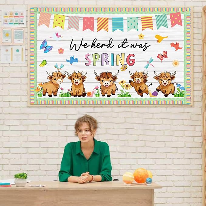Spring Classroom Bulletin Board Set Spring Classroom Decorations We Herd it was Highland Cow Door Decorations Cutouts for Teacher Classroom School Office Chalkboard Wall Library Window Home Decor