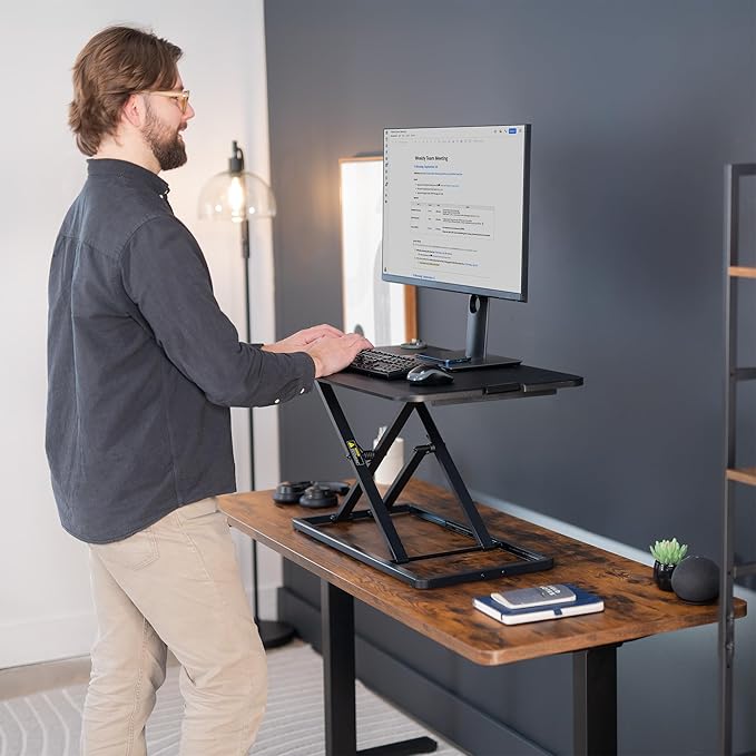 VIVO Economy Single Top Height Adjustable 29 inch Standing Desk Converter, Sit Stand Tabletop Monitor and Laptop Riser Platform Workstation, DESK-V000U