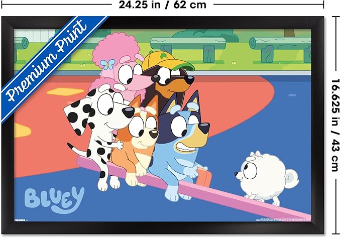 Bluey (2018) - Bluey and Friends See Saw Fun Wall Poster, 22.4L" x 14.7W", Black Framed Version