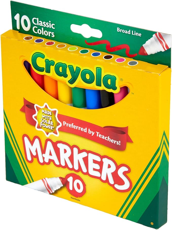 Crayola Broad Line Markers, Classic Colors 10 Each, 10 Count (Pack of 1)