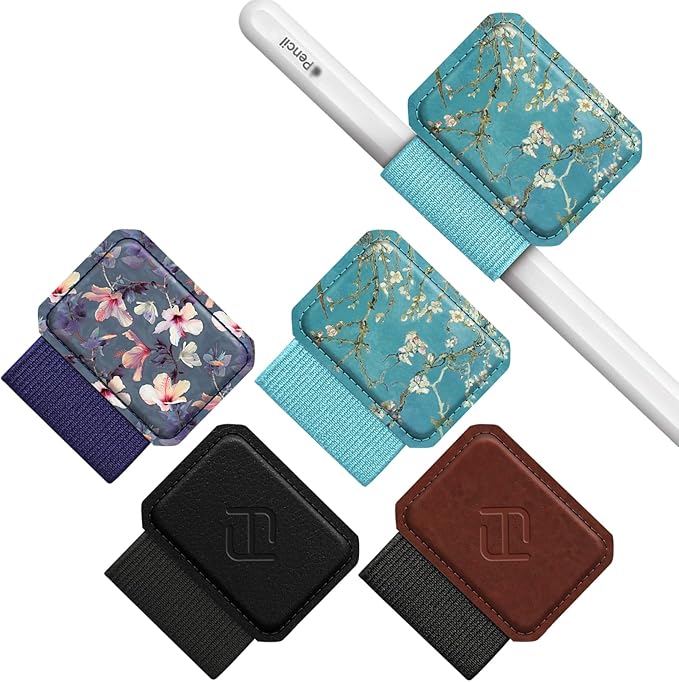 Fintie 4 Pack Pen Loop Holder for Apple Pencil Pro, Apple Pencil (USB-C / 1st / 2nd Generation) and Stylus Pens, Elastic Adhesive Leather Sleeve Attached to Cases, Blossom