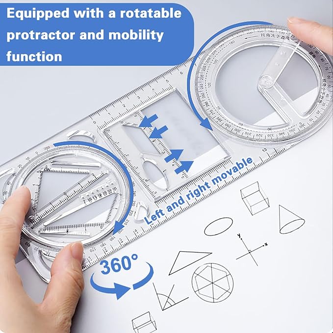 Multifunctional Geometric Ruler 4 Pieces Geometric Ruler Drawing Ruler Template Ruler Measuring Ruler Geometric Drafting Tool for Student Architecture School and Office