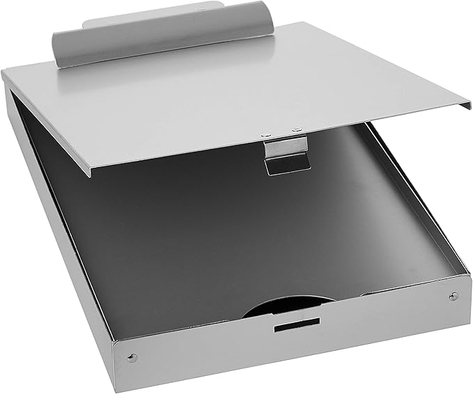 Amazon Basics Metal Clipboard with 2 Compartments, Letter Size, 250 Sheet Storage Capacity, Office Supplies, Silver, 14.09 x 9.21 x 2.6 inches
