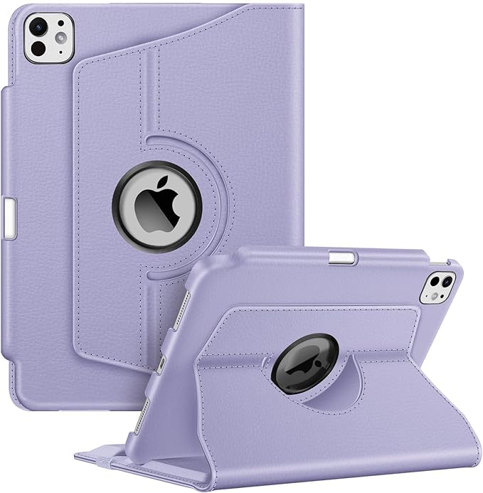Fintie Rotating Case for iPad Pro 11-inch (M5) 2025 / (M4) 2024 - [Built-in Pencil Holder] 360 Degree Swiveling Smart Stand Protective Cover, Auto Sleep/Wake, Lilac Purple