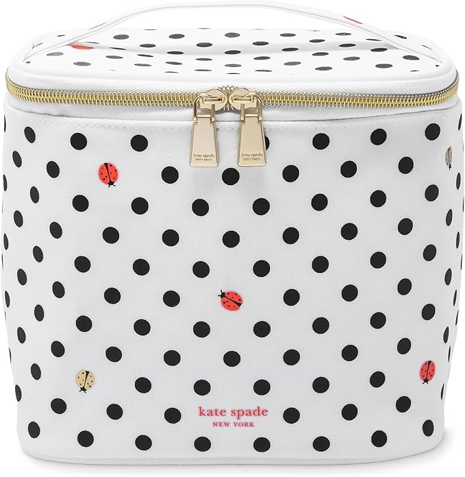 kate spade new york Insulated Lunch Tote, Small Lunch Cooler, Cute Lunch Bag for Women, Thermal Bag with Double Zipper Close and Carrying Handle, Ladybug Dot
