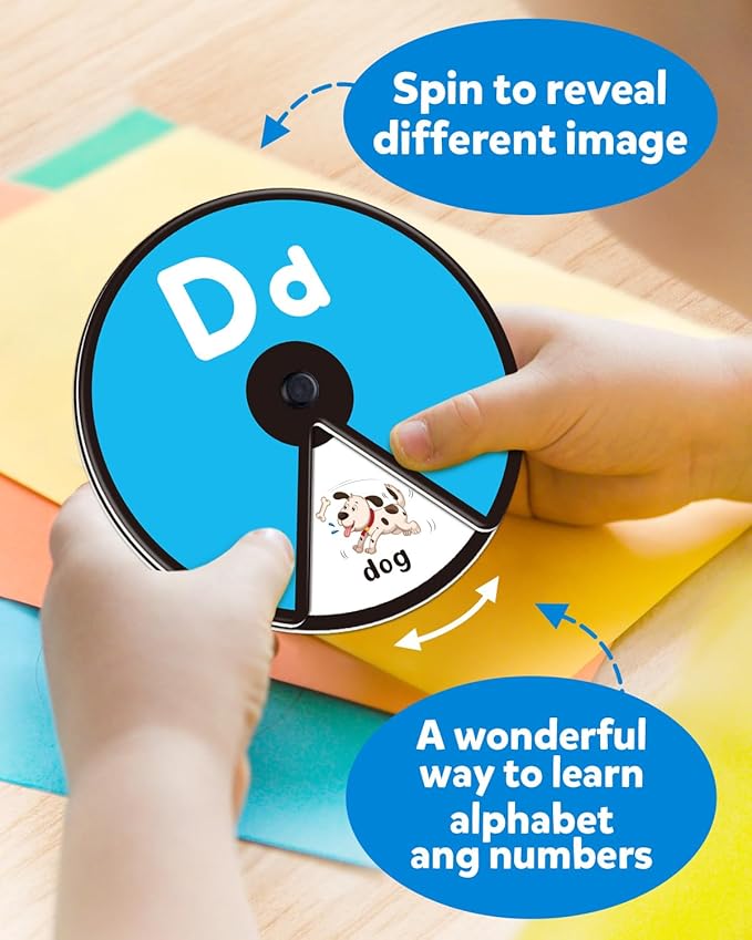 Coogam Interactive Alphabet Spinning Card for Toddler, ABC Letters Numbers Learning Game, Pattern Color Sight Words Educational Flashcard, Montessori Toy Gift for Preschool 3 4 5 Year Old