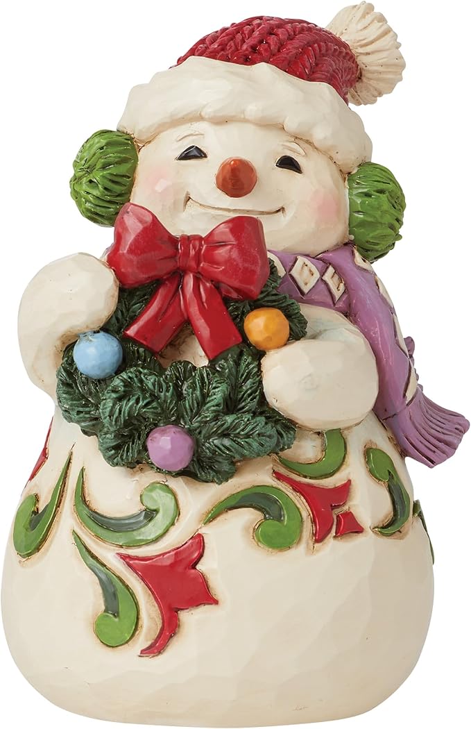 Enesco Jim Shore Heartwood Creek Snowman Wearing Earmuffs Miniature Figurine- Resin Hand Crafted Collectible Mini Figurines Christmas Snowman Home Decor Holiday Shelf Figure, 3.62 Inch, Multicolor