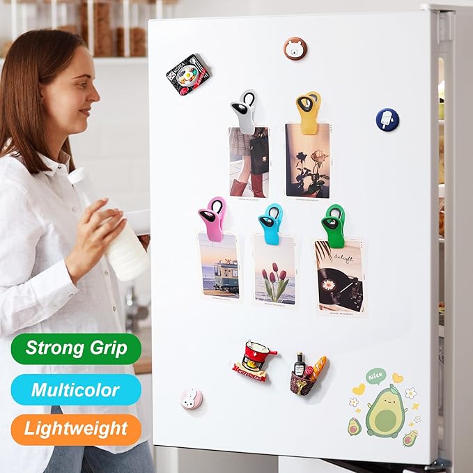30 Pack Chip Clips Bag Clips, Binder Clips, Multipurpose Magnetic Plastic Food Clip, Multicolor Refrigerator Magnet Clip, Office Paper Clamps