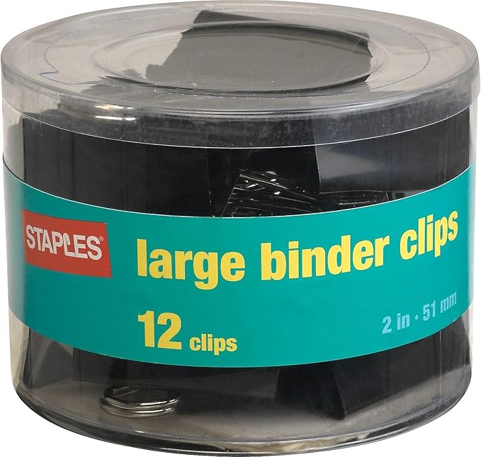 Staples 180617 Binder Clips, Large 2-inch Size, 1-inch Capacity, Black, 288/CT