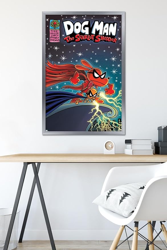 Dog Man - The Scarlet Shedder Wall Poster, 34L" x 22.4W", Silver Framed Version