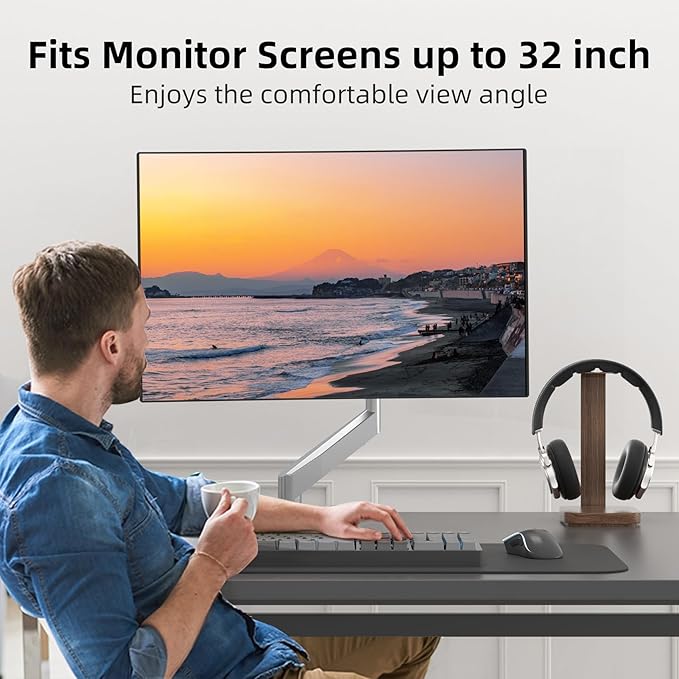 Suptek Single Monitor Mount Adjustable Gas Spring Monitor Arm Desk Mount Stand Fits 17 20 22 23 24 26 27 32 33 inch Monitors,Holds up to 22 lbs,Silver(MD18S)