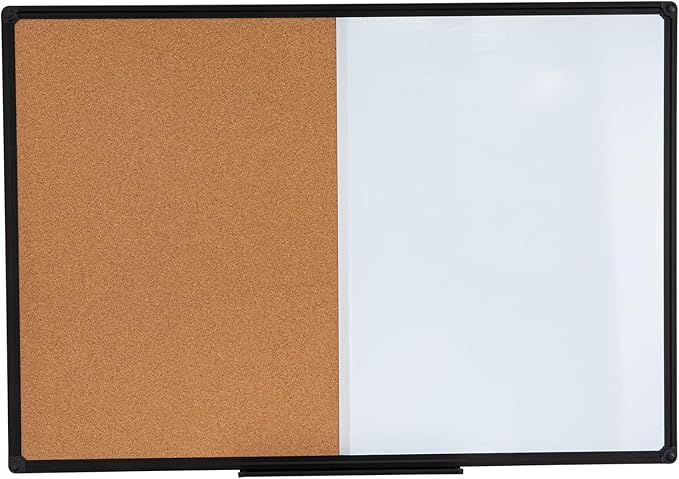 36 x 24 Inch Cork & Dry Erase Combo Board - Magnetic Whiteboard & Bulletin Board Combination - Hanging or Wall-Mounted for Office, Classroom, Home - Black Aluminum Frame
