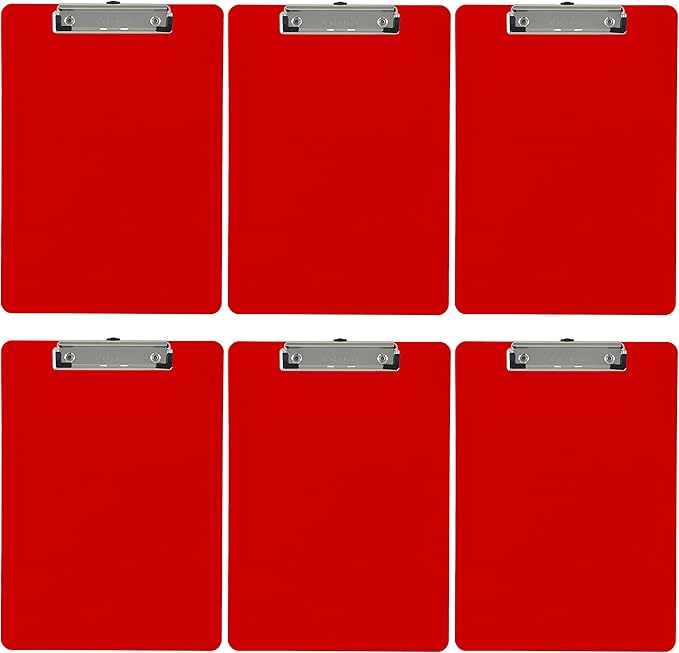 Trade Quest Plastic Clipboard Opaque Color Letter Size Low Profile Clip (Pack of 6) (Red)