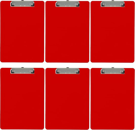 Trade Quest Plastic Clipboard Opaque Color Letter Size Low Profile Clip (Pack of 6) (Red)