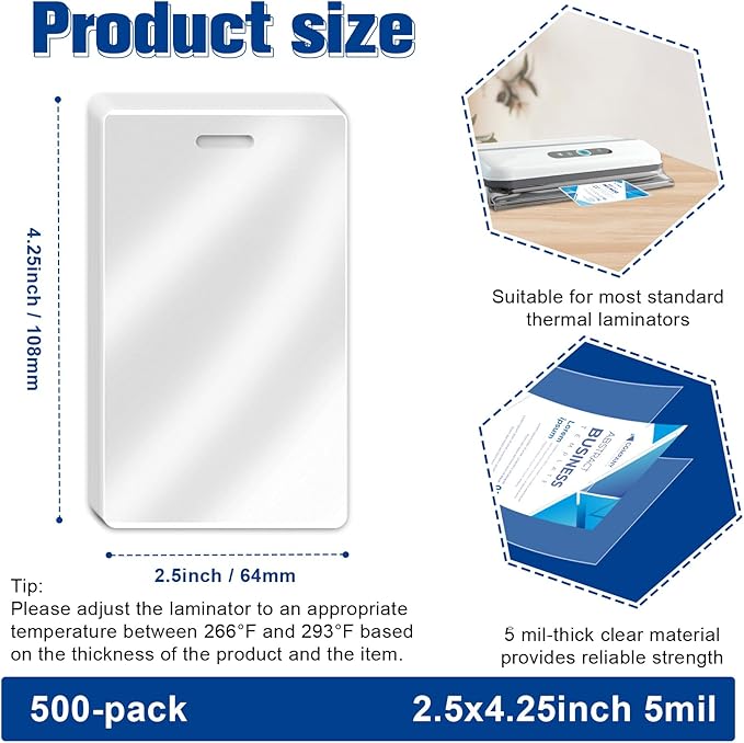 500 Pieces 5 Mil 2 1/2" x 4 1/4" Luggage Tag Laminating Pouches with Slot Hole Thermal Laminate Pouch Tags Kit Resealable for Work Permits Pass Cards Student ID Cards