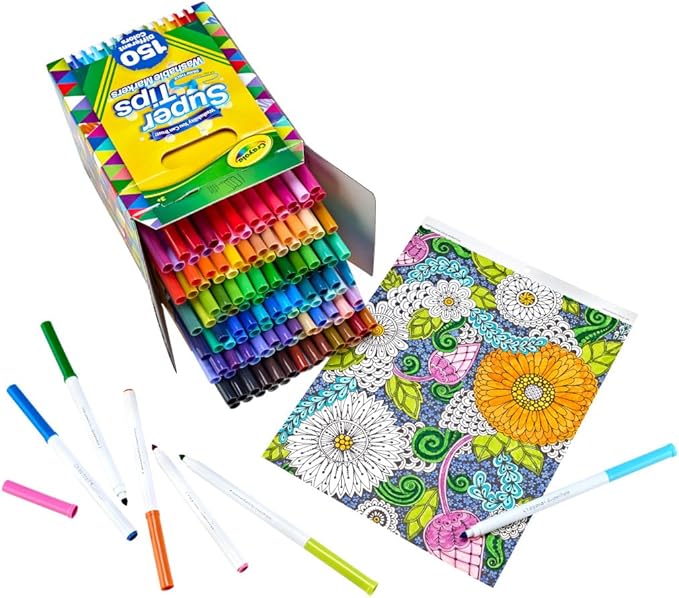 Crayola Super Tips Marker Set (150ct), 2-in-1 Fine Point & Broad Line Markers for Kids, Gifts for Kids, Colored Markers for Coloring Books, 3+